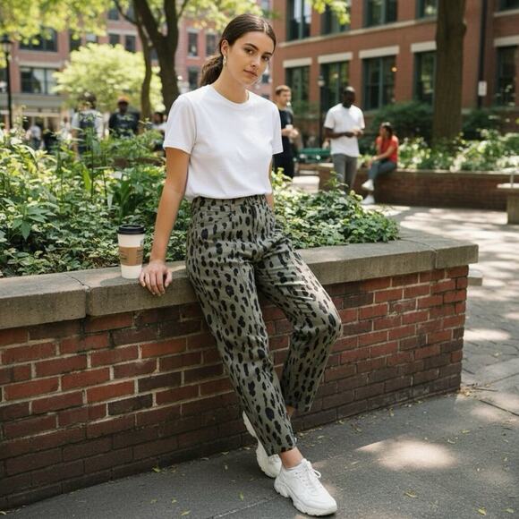 Scoop Denim - NWT Scoop Women 0 Leopard GreenBlack Barrel Jeans Stretch Bull Denim Streetwear